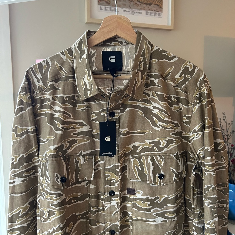 G-Star Olive Green and White Camo Button-Down Shirt